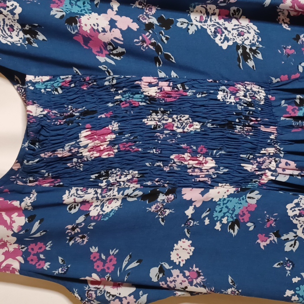 KORET Women's Blue Button Front Round Neck Sleeveless Midi Floral Dress. Size L - Picture 12 of 14